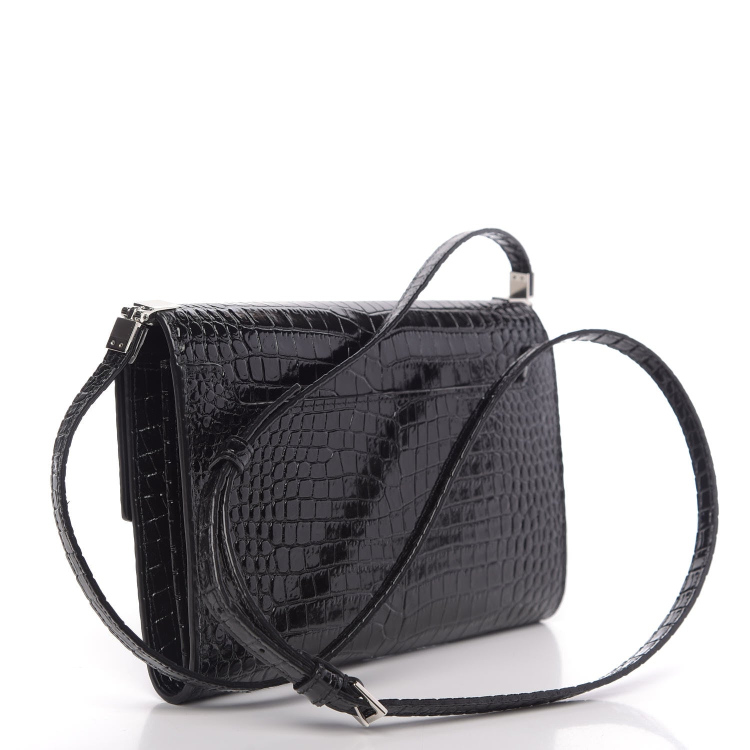 Saint Laurent Calfskin Crocodile Embossed Monogram Uptown Crossbody Black 3 of 9