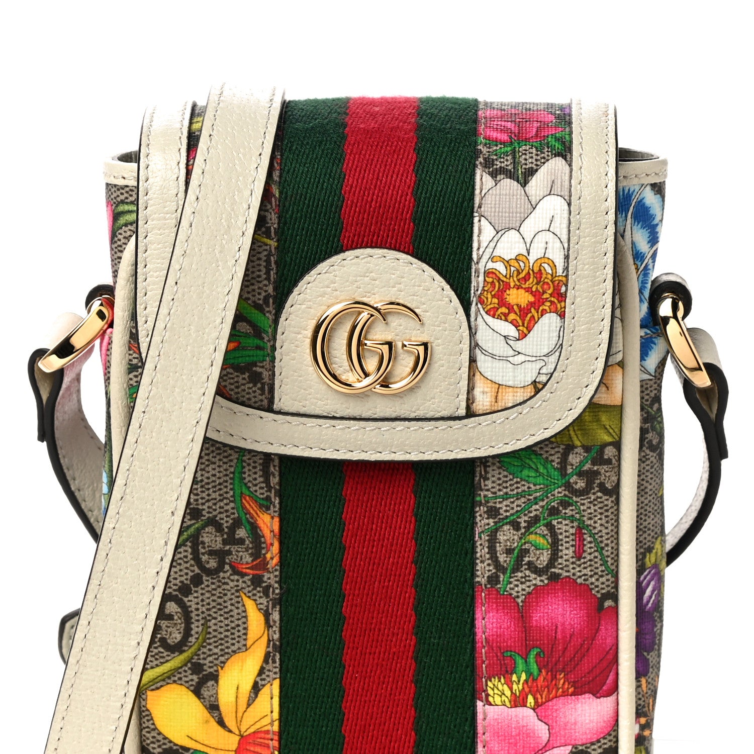Gucci GG Supreme Monogram Flora Web Ophidia Phone Crossbody Bag White 6 of 8