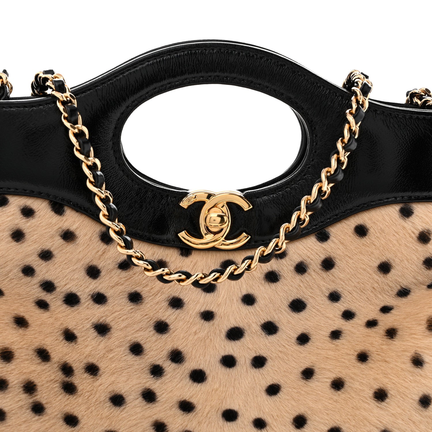 Chanel Shiny Lambskin Pony Hair Cheetah Printed Mini 31 Shopping Bag Light Beige Black 7 of 10