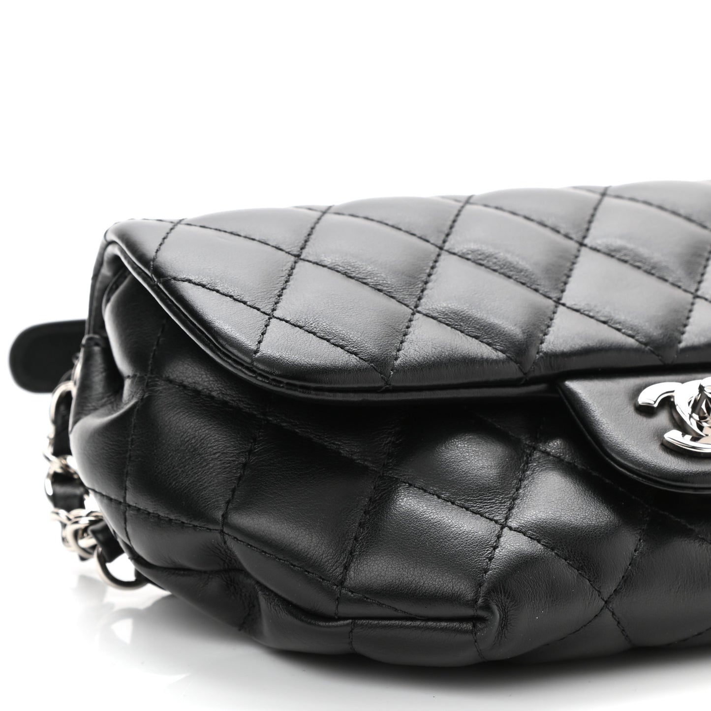 Calfskin Quilted CC Uniform Flap Belt Bag Black