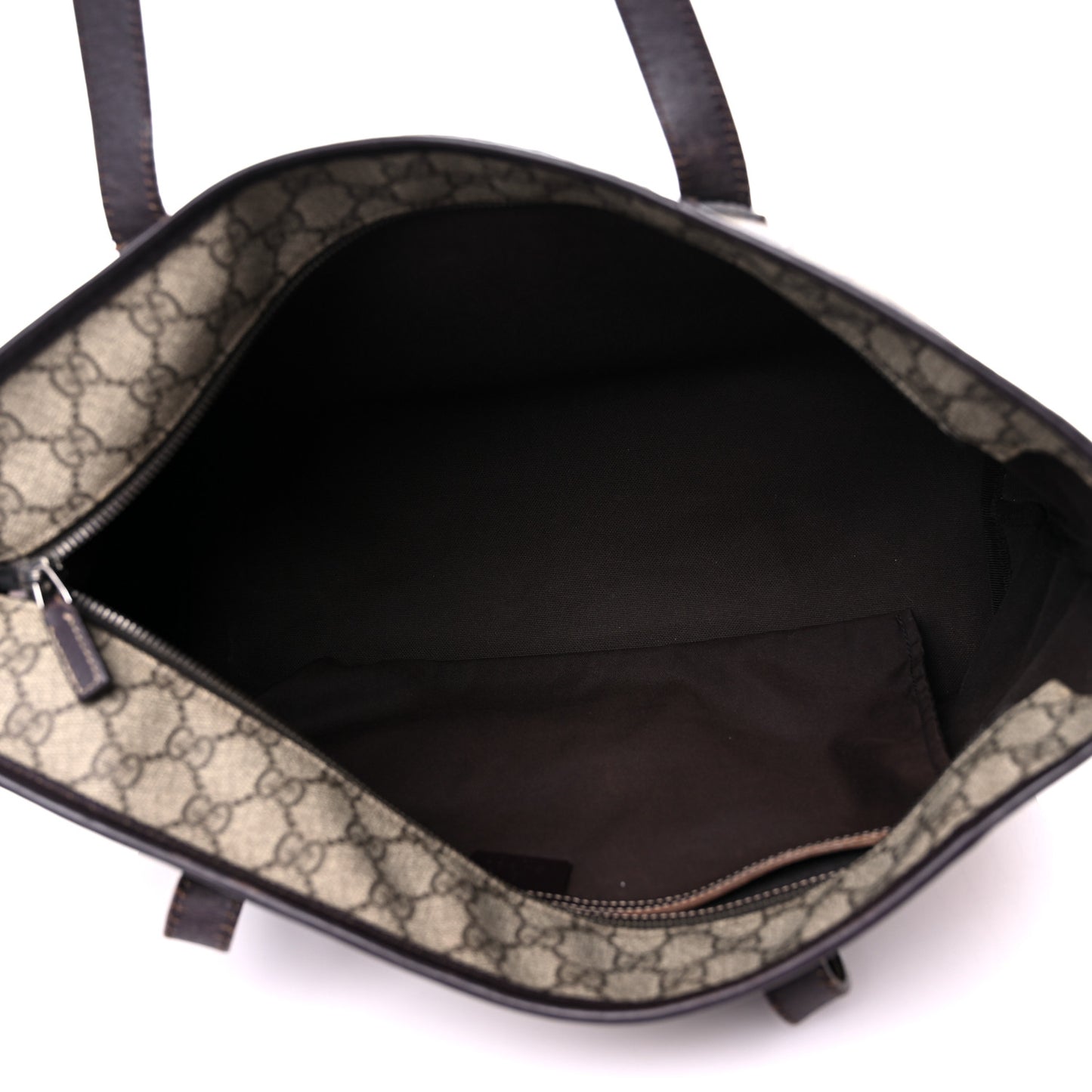 GG Supreme Monogram Medium Zippered Shopping Tote Dark Brown