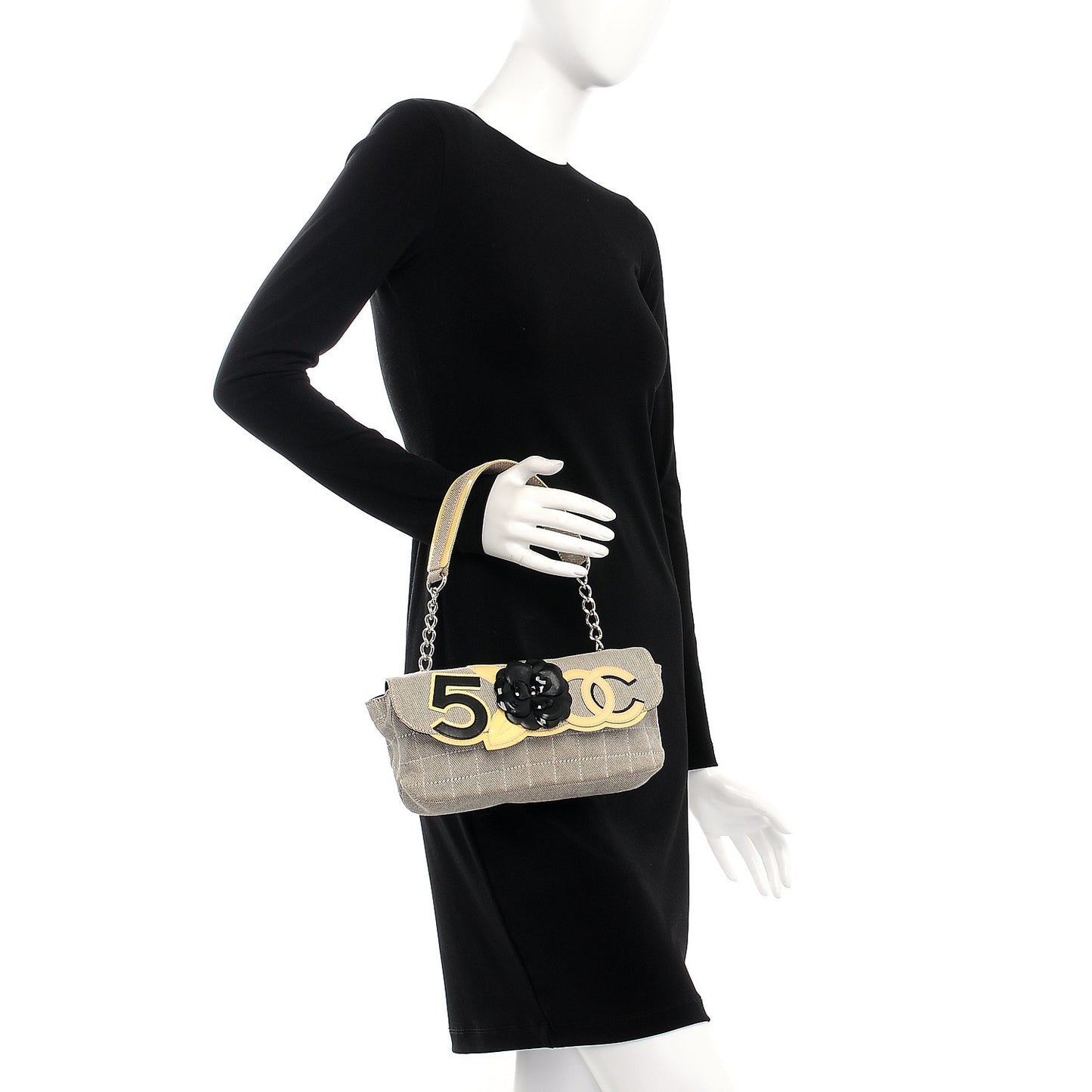 Canvas Camellia N°5 Flap Bag Beige Black