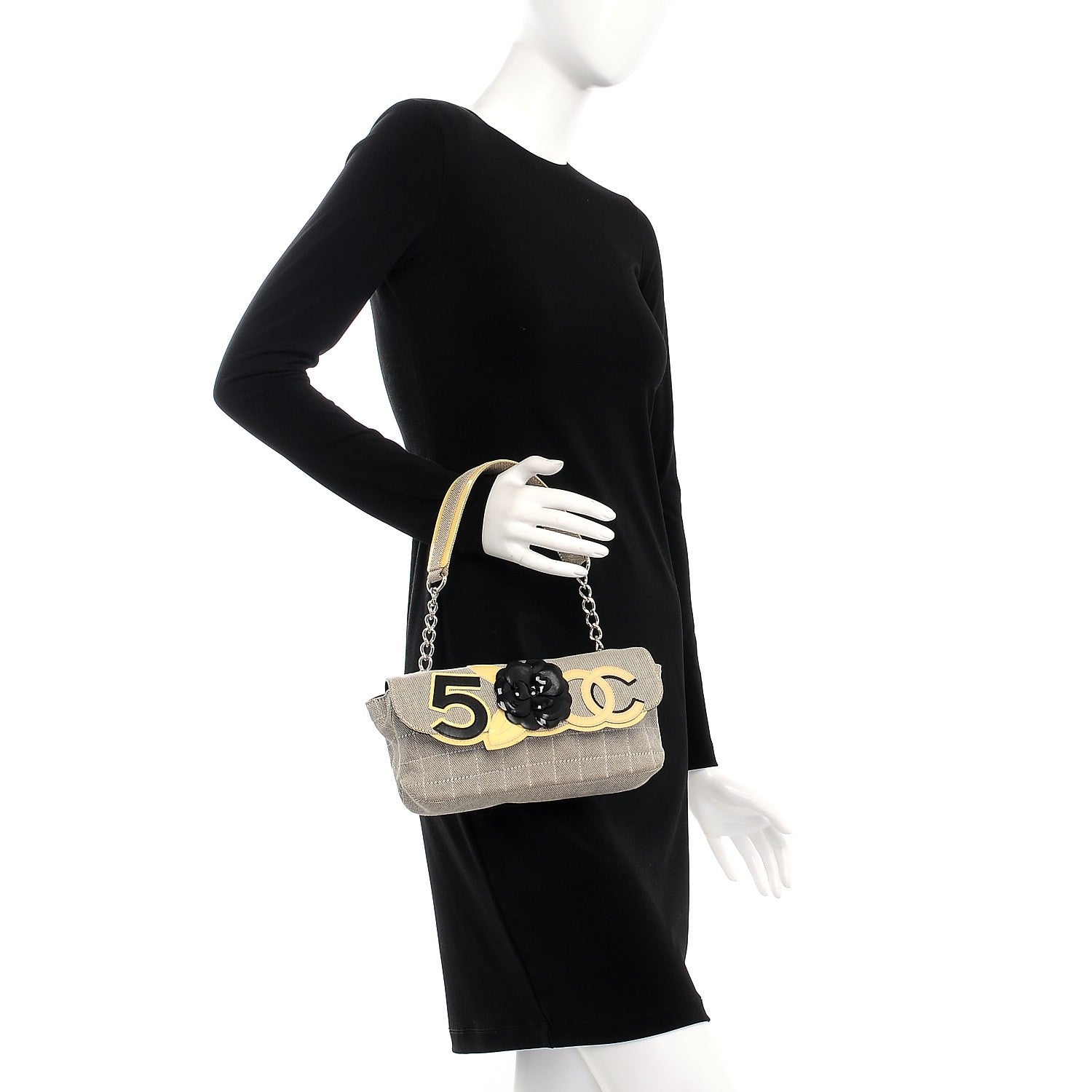 Chanel Canvas Camellia N°5 Flap Bag Beige Black 2 of 11