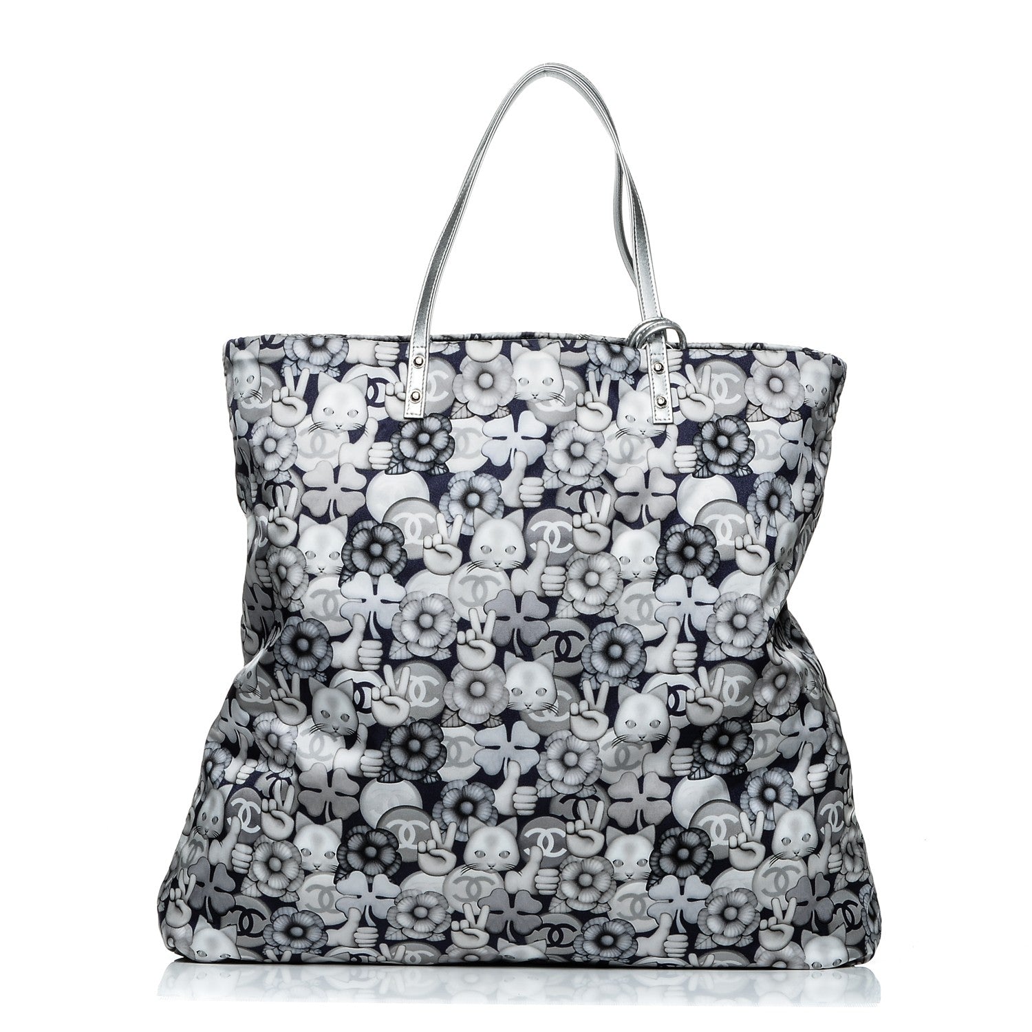 Chanel Nylon Cat Emoticon Tote Navy Silver 1 of 8