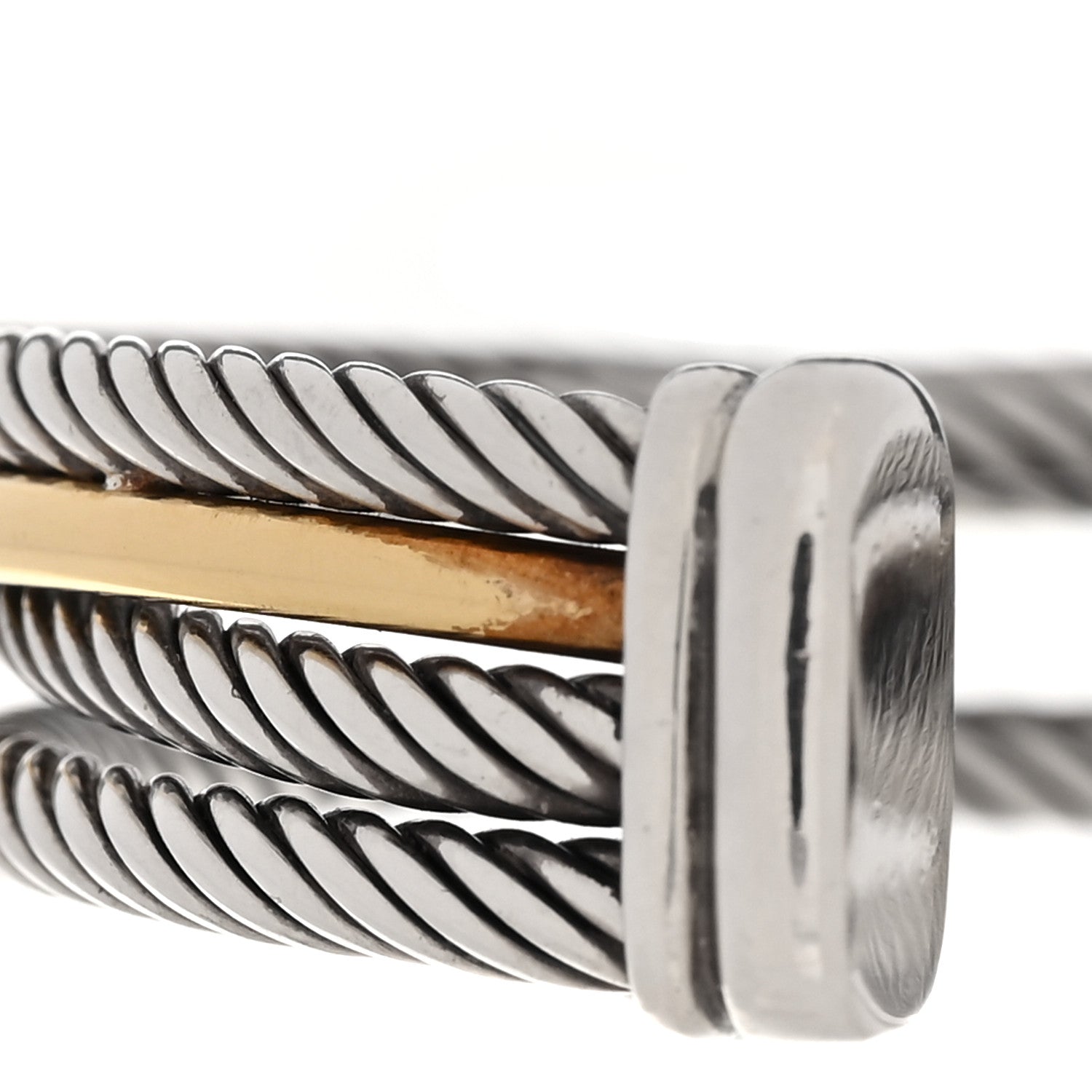David Yurman Sterling Silver 18K Yellow Gold Crossover Three Row Cuff Bracelet 7 of 12