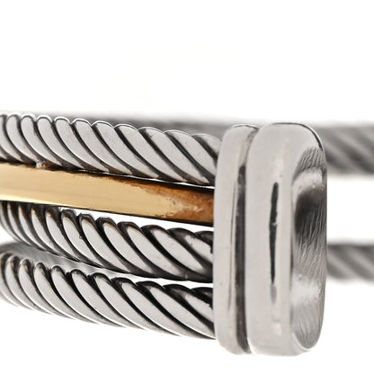 David Yurman Sterling Silver 18K Yellow Gold Crossover Three Row Cuff Bracelet 7 of 12