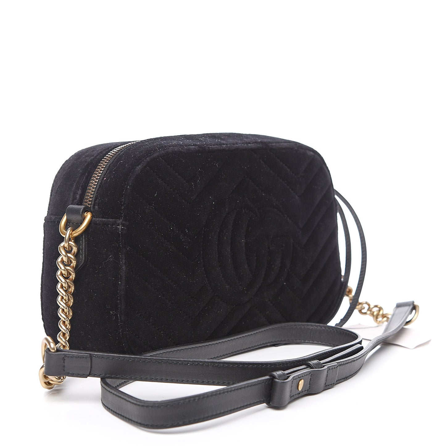 Velvet Matelasse Deer Embroidered Small GG Marmont Chain Shoulder Bag Black