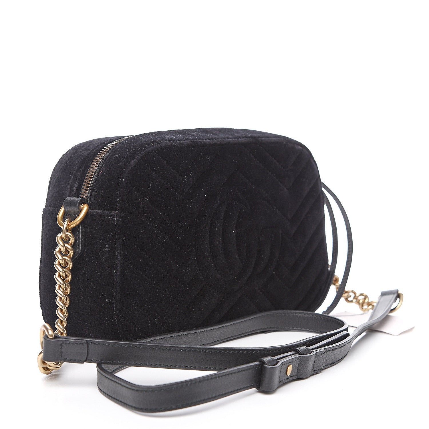 Gucci Velvet Matelasse Deer Embroidered Small GG Marmont Chain Shoulder Bag Black 2 of 9