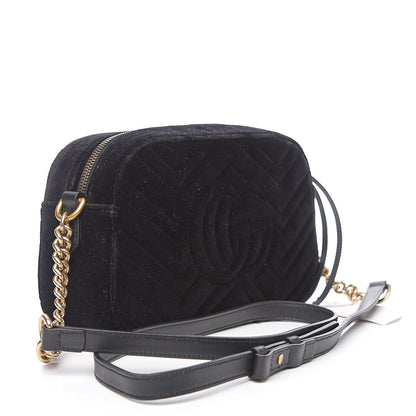 Gucci Velvet Matelasse Deer Embroidered Small GG Marmont Chain Shoulder Bag Black 2 of 9