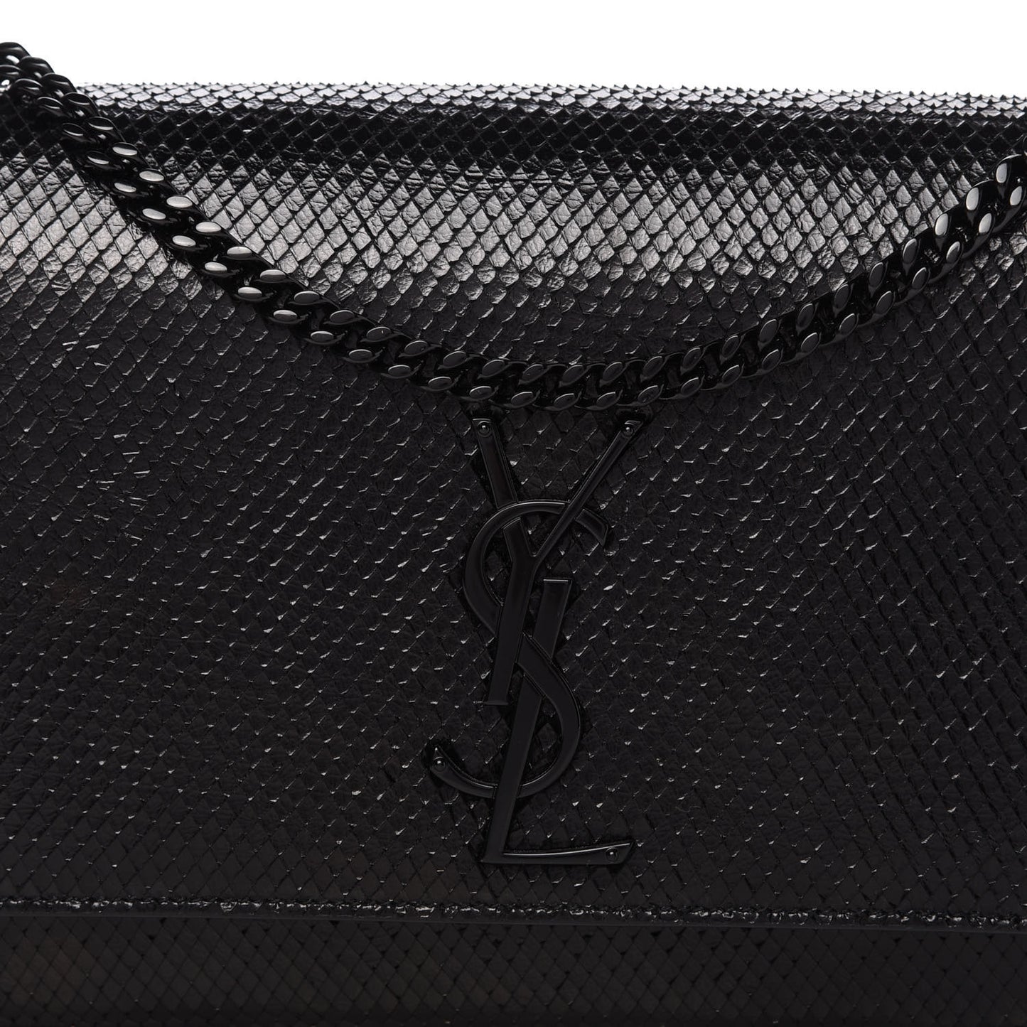 Calfskin Snakeskin Effect Medium Classic Monogram Kate Satchel Black