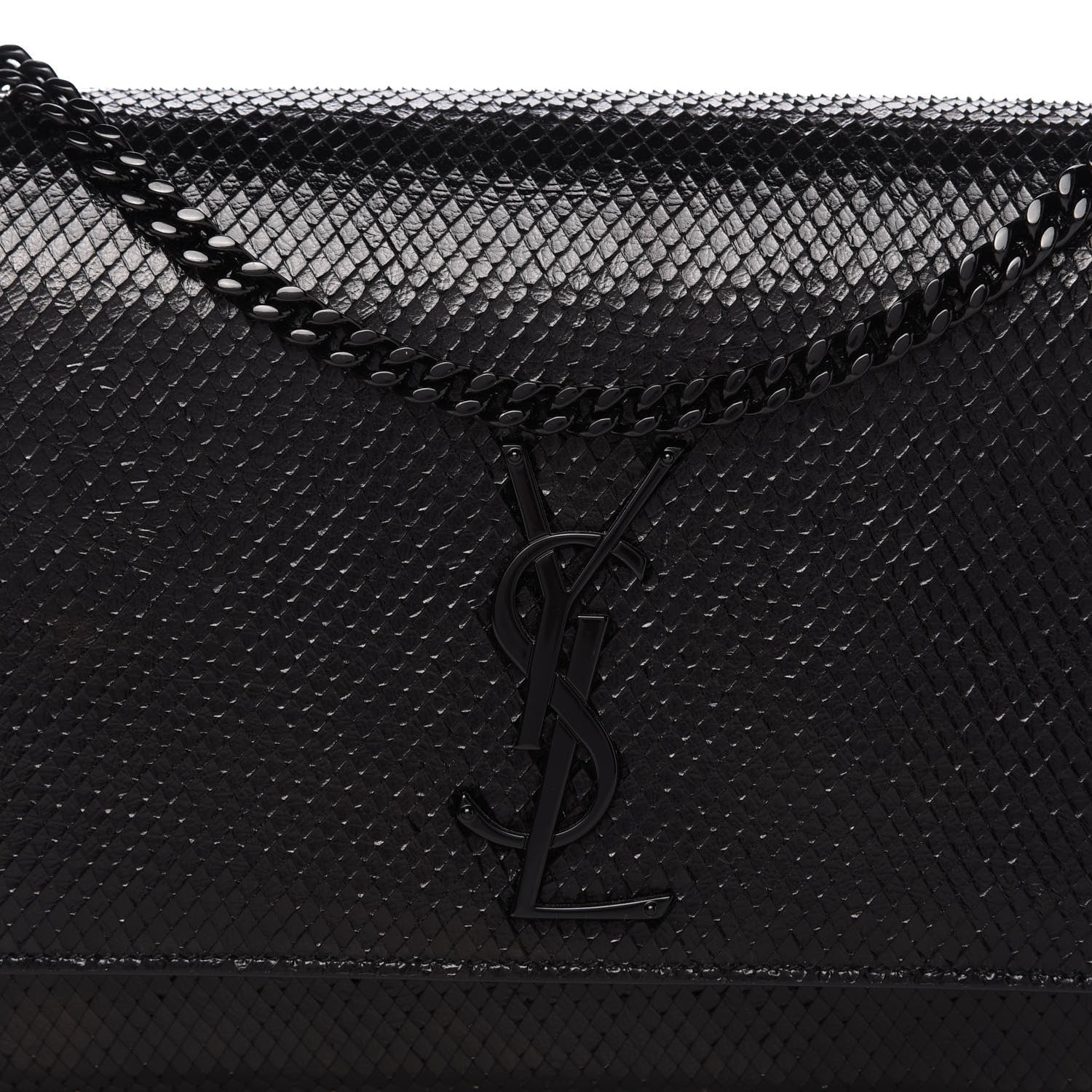 Saint Laurent Calfskin Snakeskin Effect Medium Classic Monogram Kate Satchel Black 10 of 10