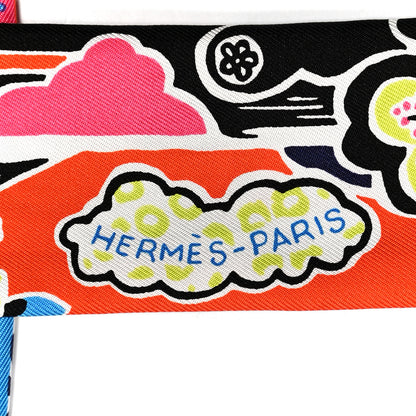 Hermes Silk Bingata Twilly Black Red Multicolor 4 of 4