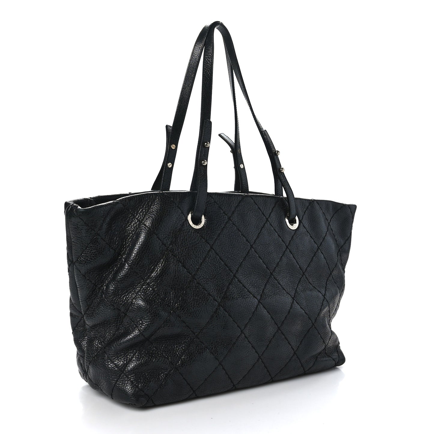 Glazed Calfskin Large On The Road Tote Black