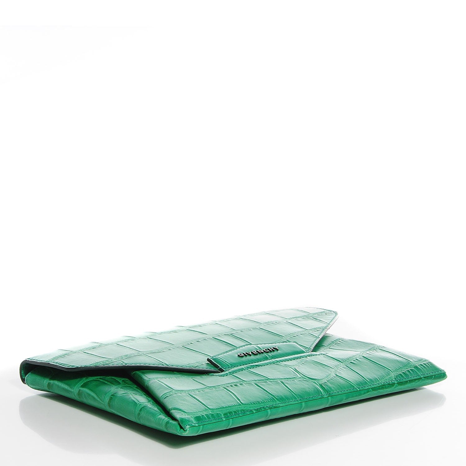Givenchy Calfskin Crocodile Embossed Medium Antigona Envelope Clutch Emerald 4 of 7