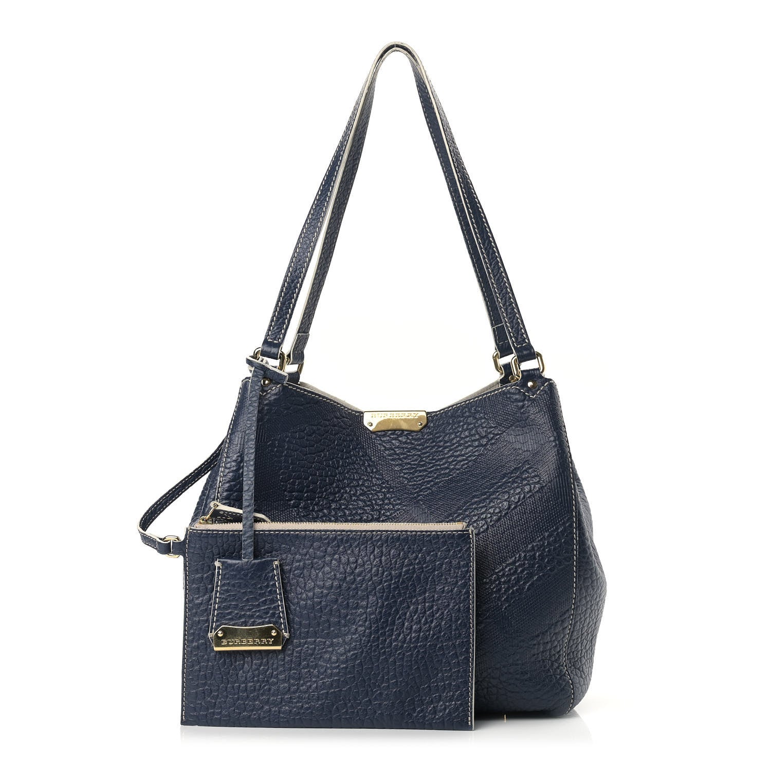 Burberry Signature Grain Calfskin Check Embossed Small Canterbury Tote Blue Carbon 1 of 17