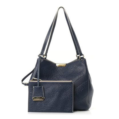 Burberry Signature Grain Calfskin Check Embossed Small Canterbury Tote Blue Carbon 1 of 17