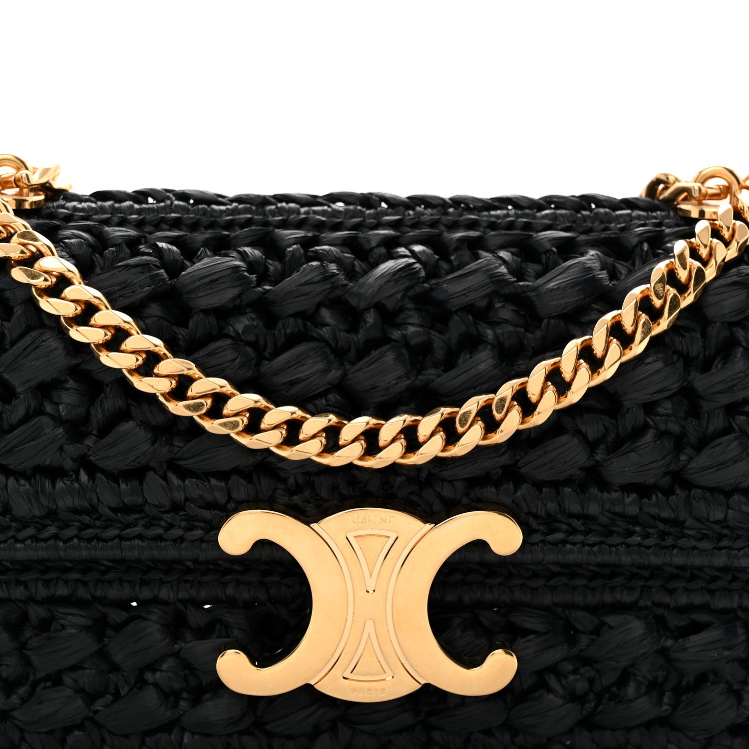 Celine Raffia Effect Claude Chain Shoulder Bag Black 8 of 10