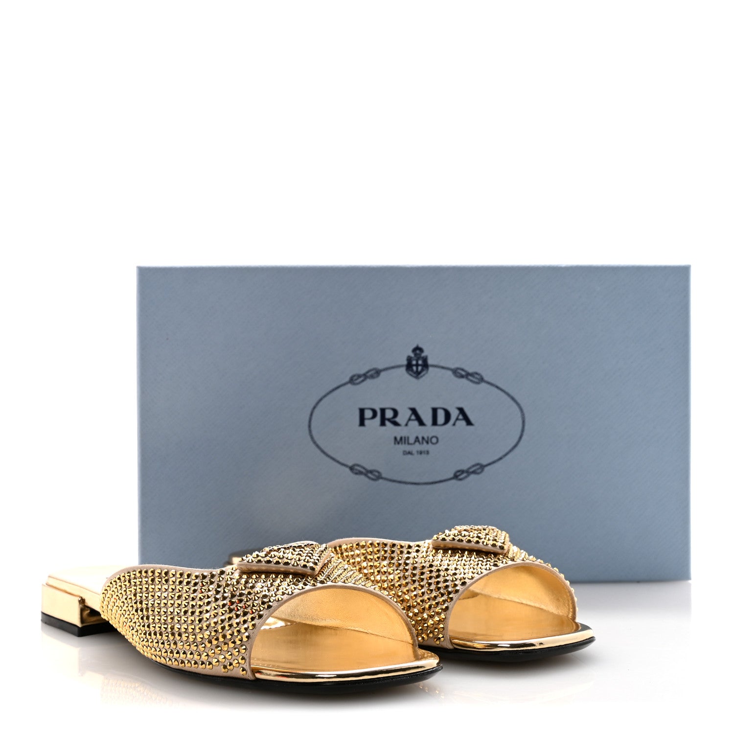 Prada Satin Crystal Logo 10mm Slide Sandals 38 Platino 9 of 9