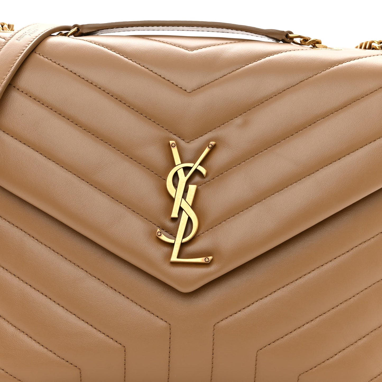 Calfskin Y Quilted Monogram Medium Loulou Chain Satchel Dark Beige