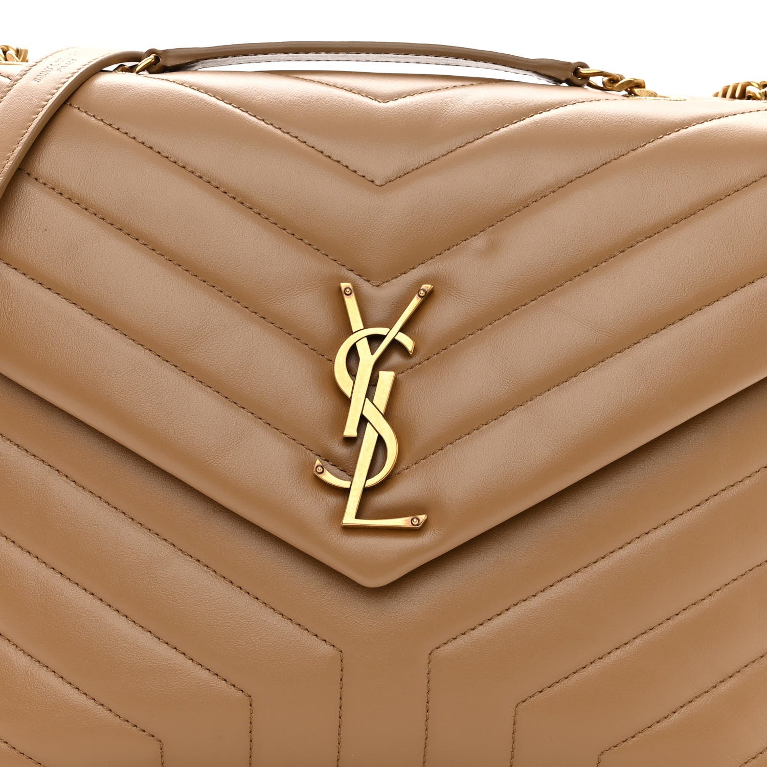 Saint Laurent Calfskin Y Quilted Monogram Medium Loulou Chain Satchel Dark Beige 6 of 8