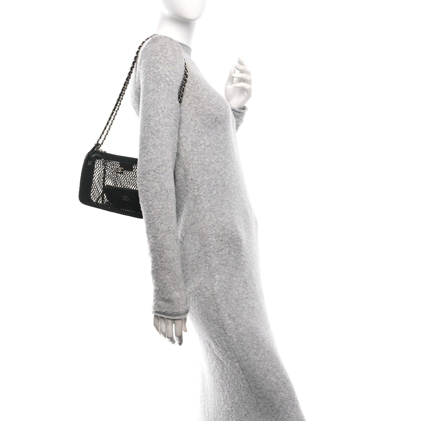 Mesh Shiny Lambskin Clutch With Chain Black