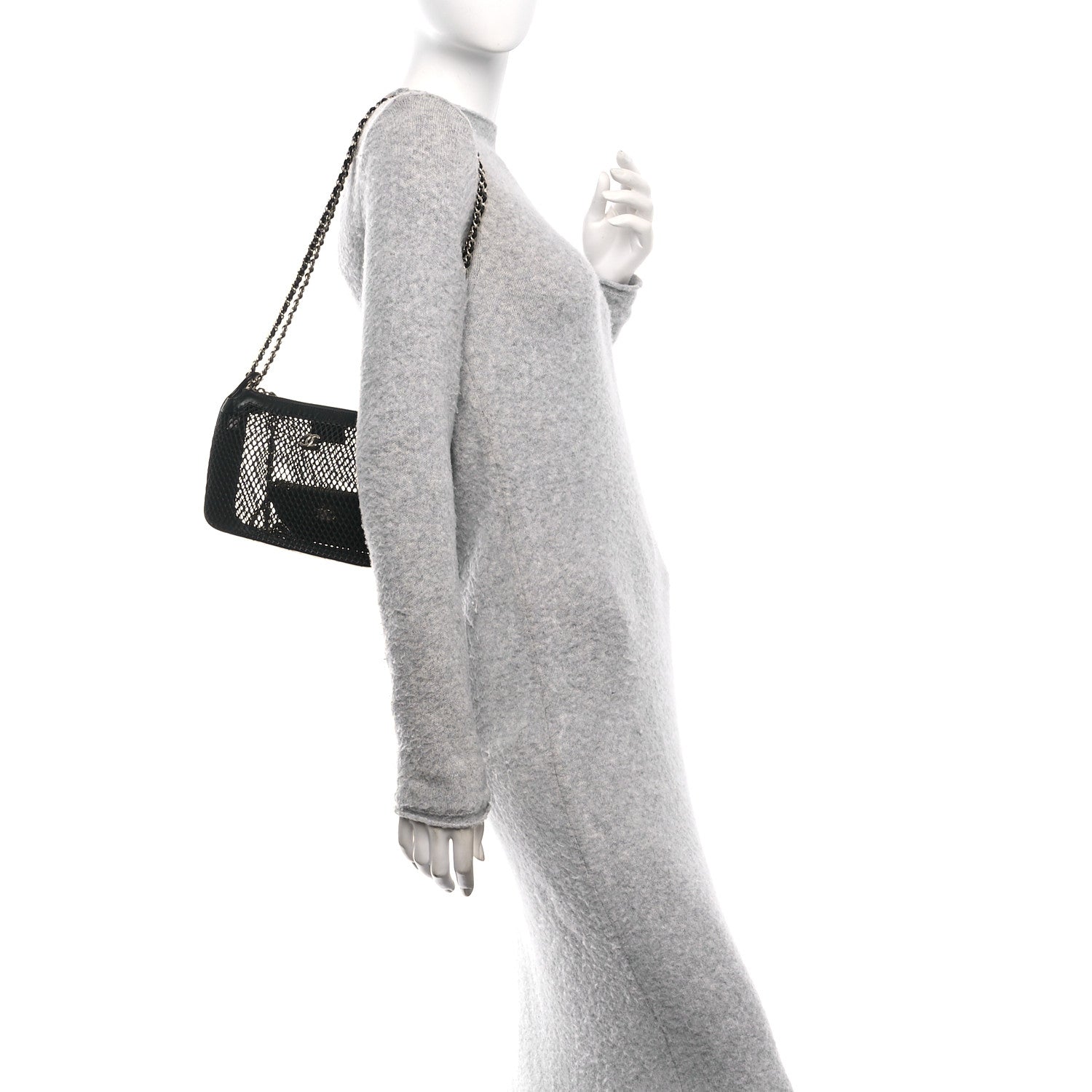 Chanel Mesh Shiny Lambskin Clutch With Chain Black 2 of 11