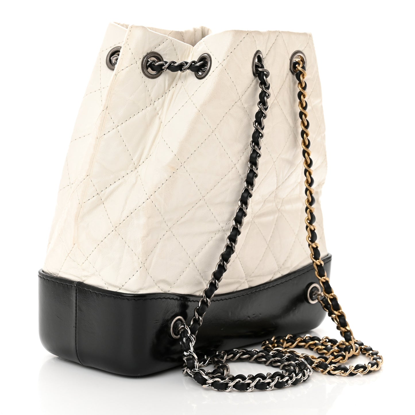 Aged Calfskin Quilted Small Gabrielle Backpack Black White