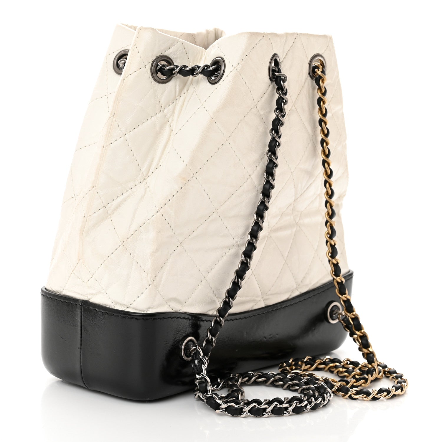 Chanel Aged Calfskin Quilted Small Gabrielle Backpack Black White 3 of 11