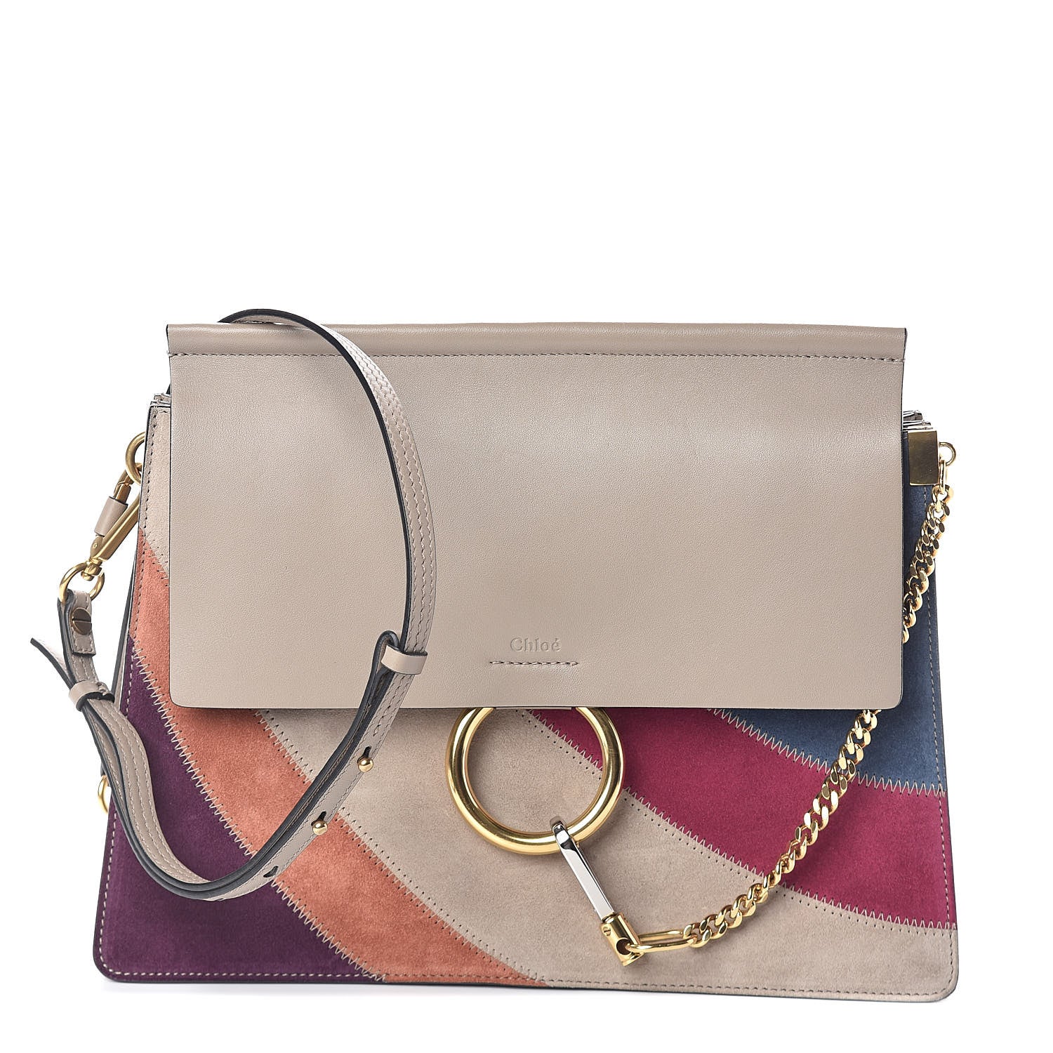 Chloe Smooth Calfskin Suede Rainbow Patchwork Medium Faye Shoulder Bag Motty Grey 1 of 8