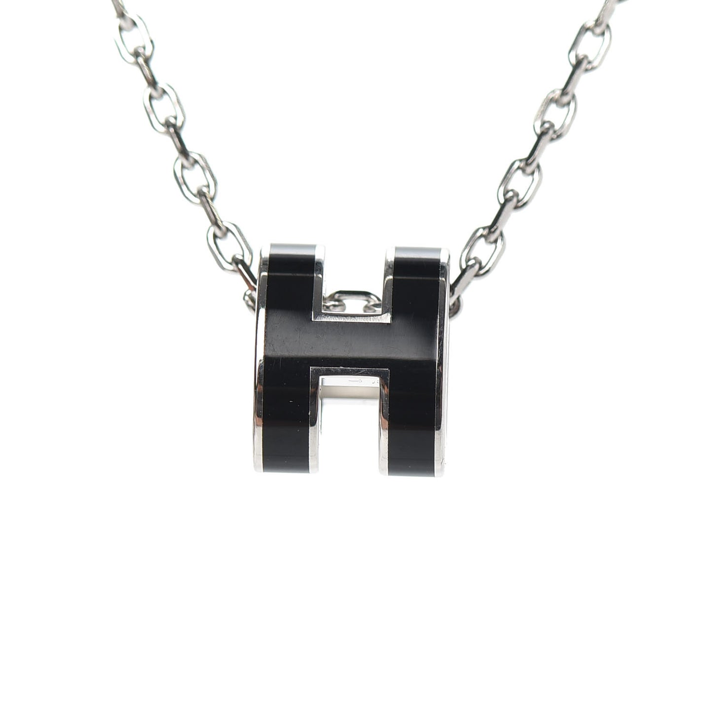 Lacquered Palladium Mini Pop H Pendant Necklace Black