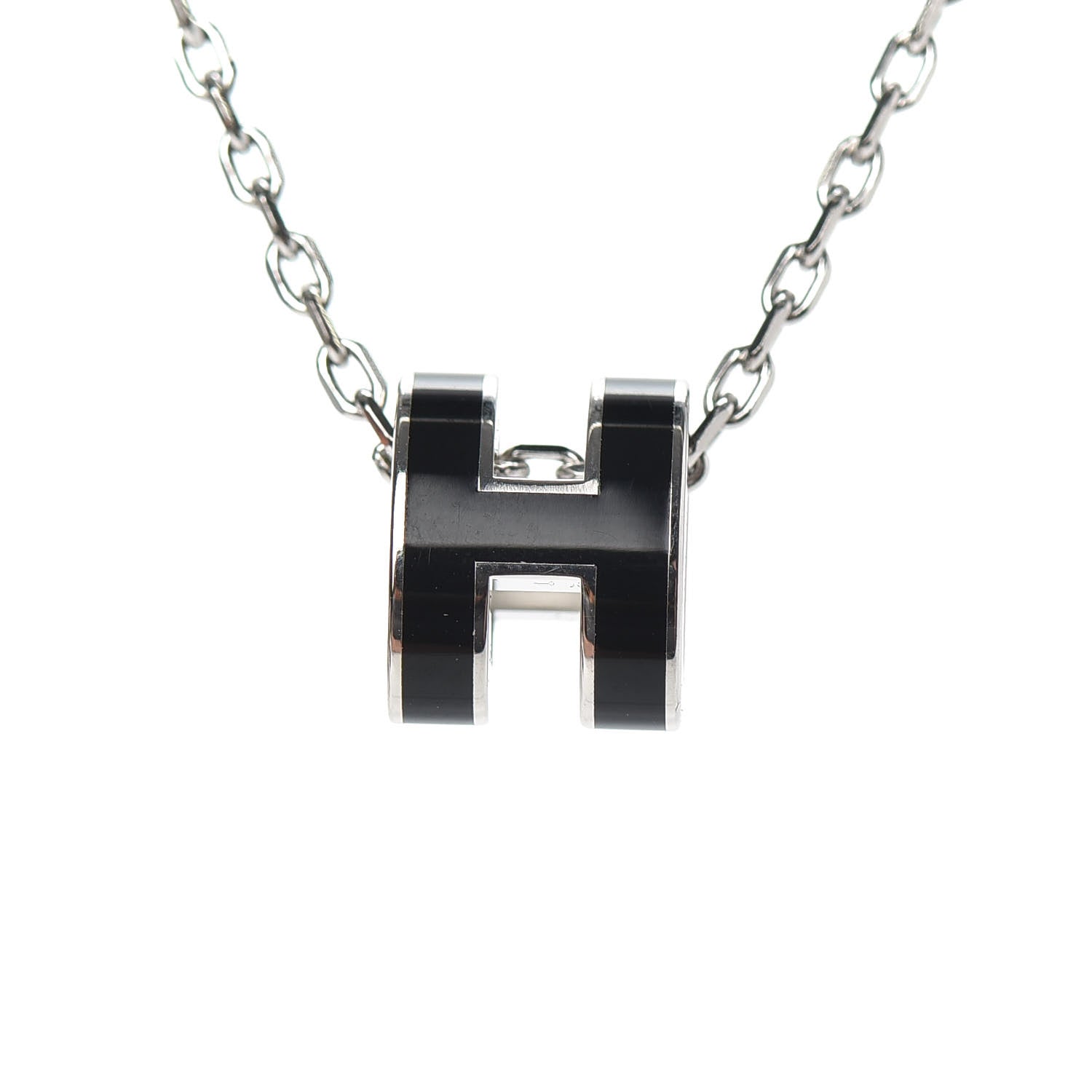 Hermes Lacquered Palladium Mini Pop H Pendant Necklace Black 4 of 5