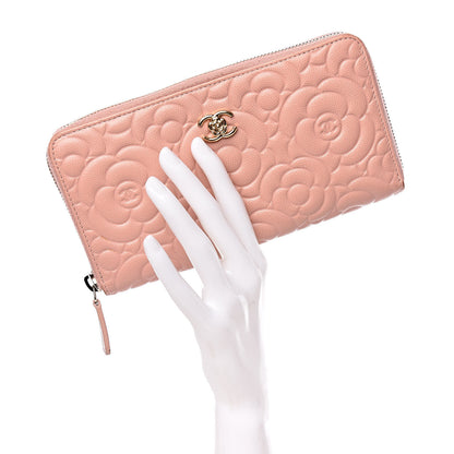 Chanel Caviar Camellia Embossed Zip Around Large Gusset Wallet Nude 2 of 15