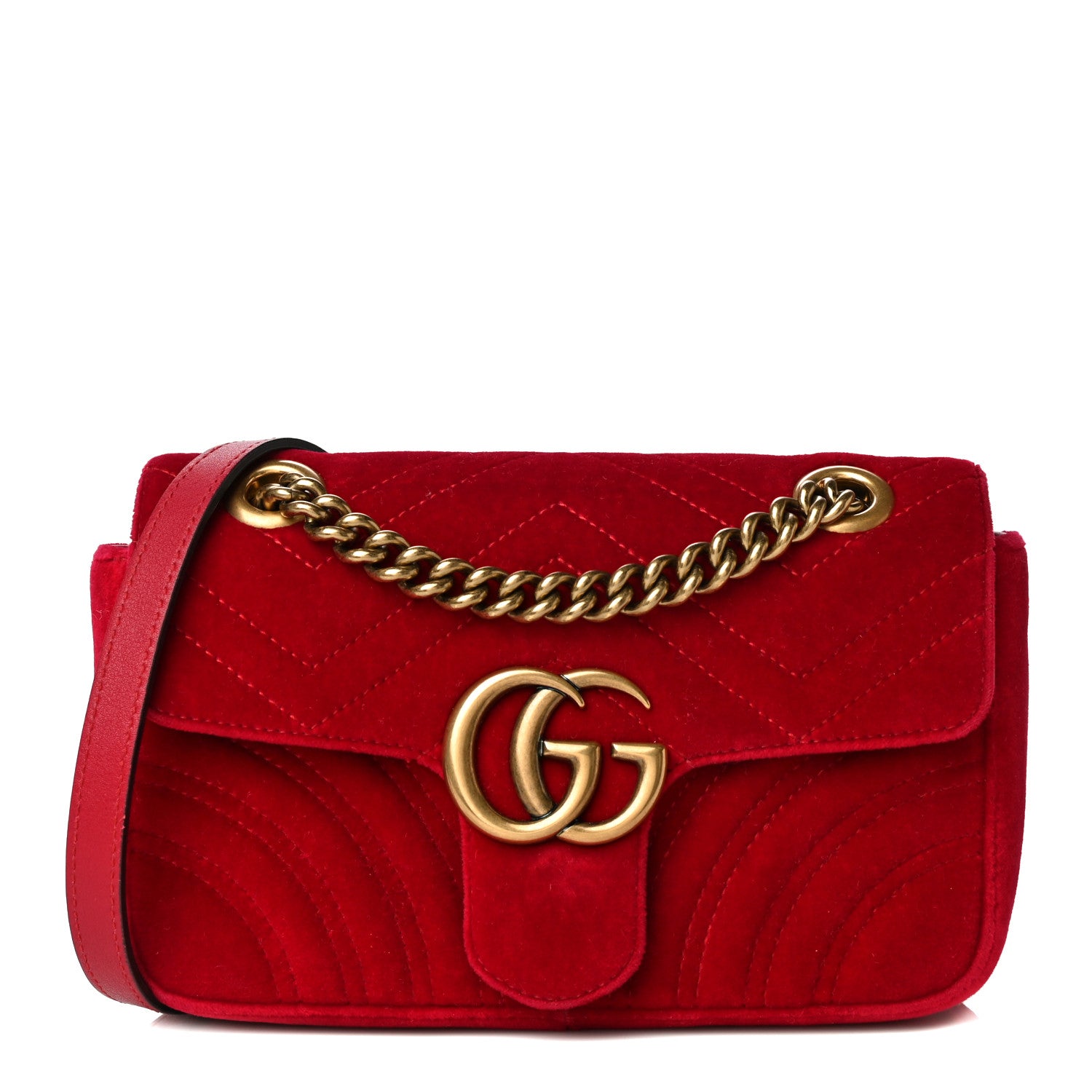 Gucci Velvet Matelasse Mini GG Marmont Shoulder Bag Hibiscus Red 1 of 11