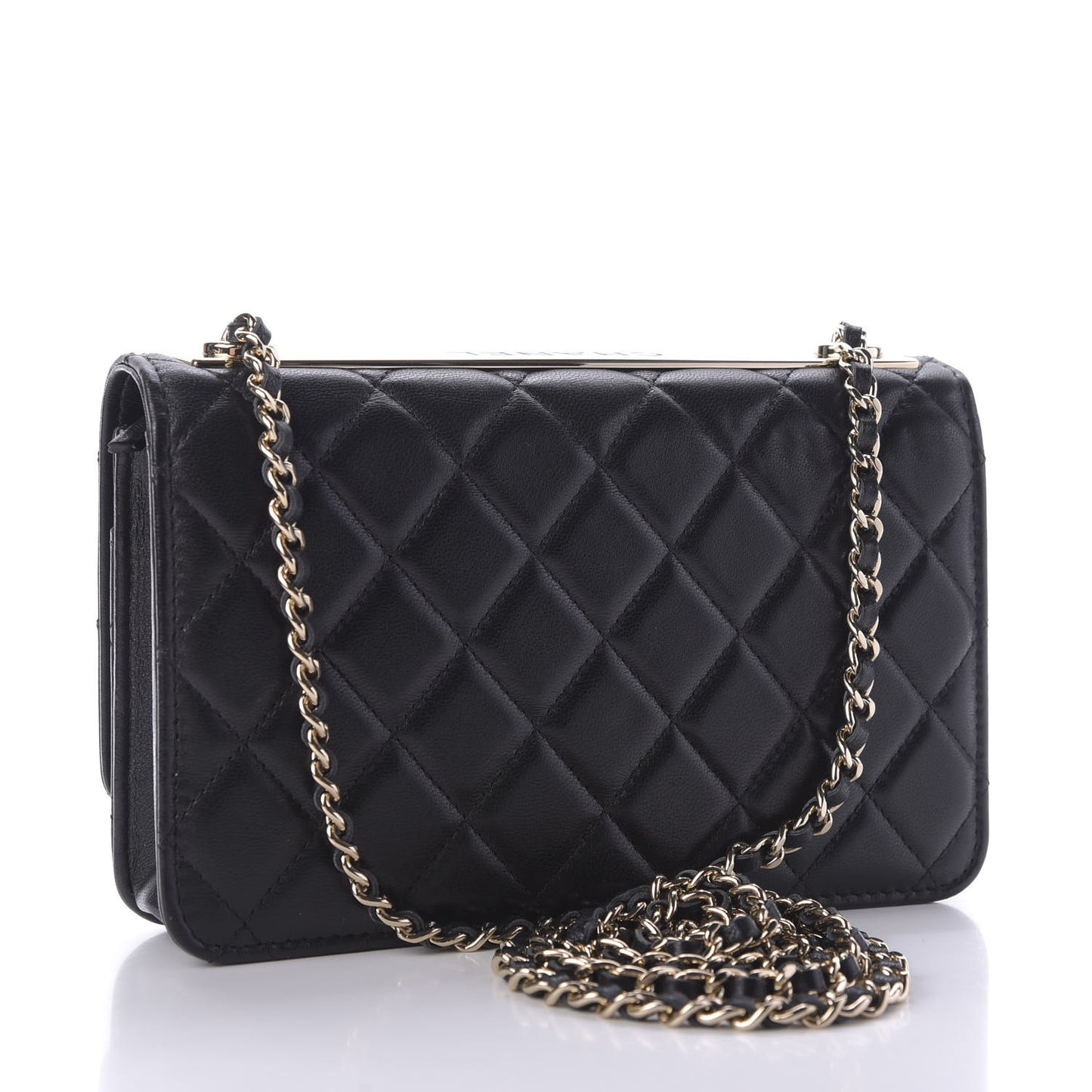 Lambskin Quilted Trendy CC Wallet On Chain WOC Black