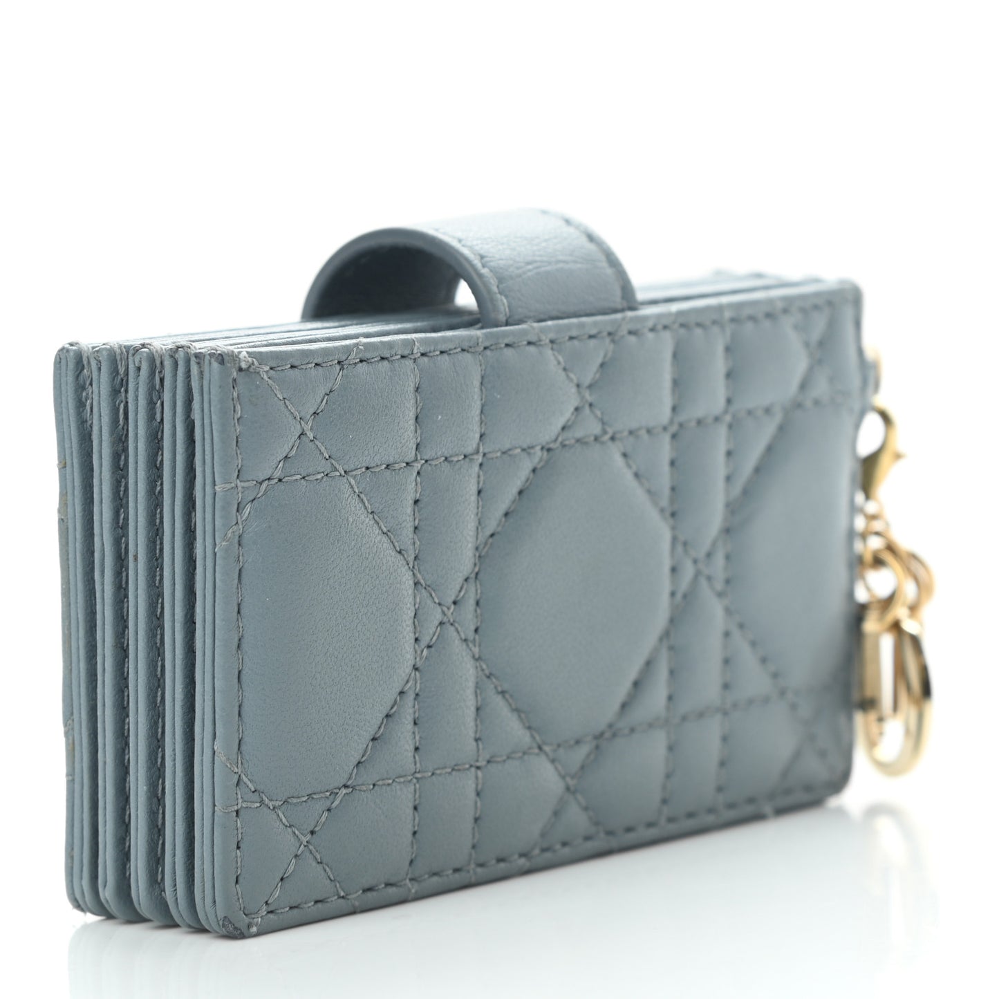 Lambskin Cannage Lady Dior 5-Gusset Card Holder Cloud Blue
