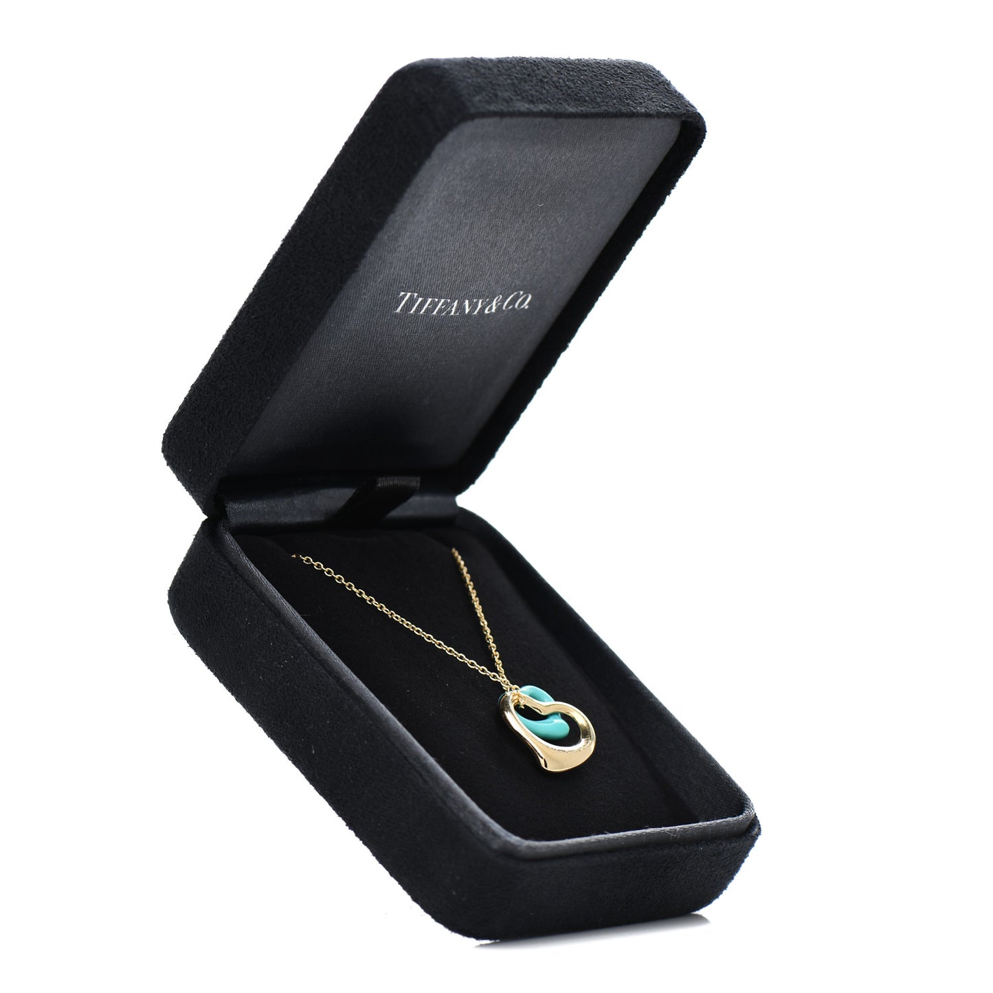 18K Yellow Gold Turquoise Elsa Peretti Double Open Heart Pendant Necklace