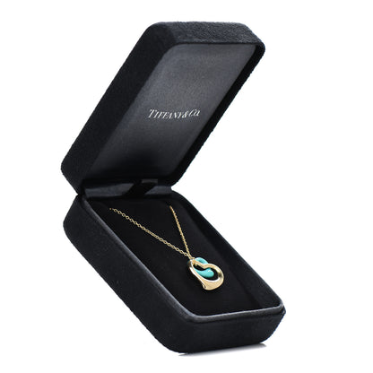 Tiffany 18K Yellow Gold Turquoise Elsa Peretti Double Open Heart Pendant Necklace 5 of 5
