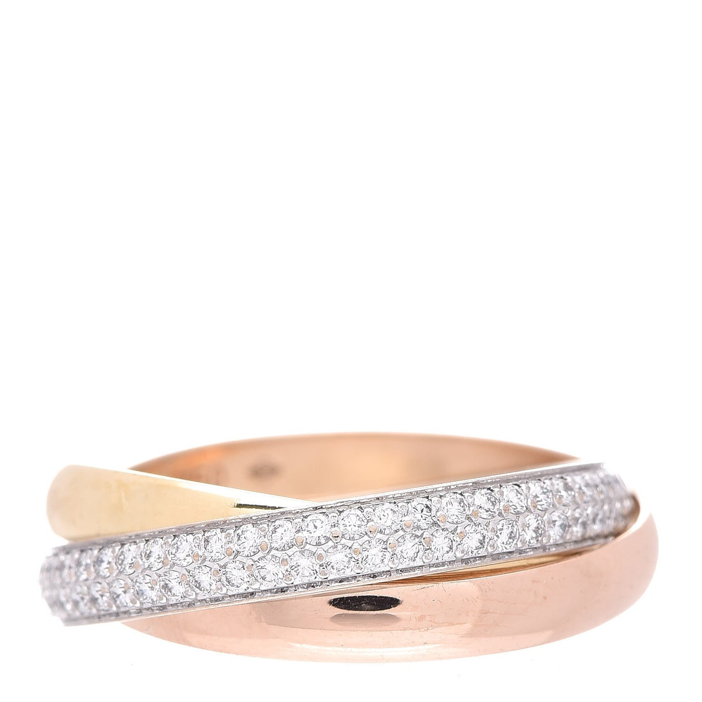 18K White Yellow Pink Gold Diamond Small Trinity Paved Ring 54 6.75