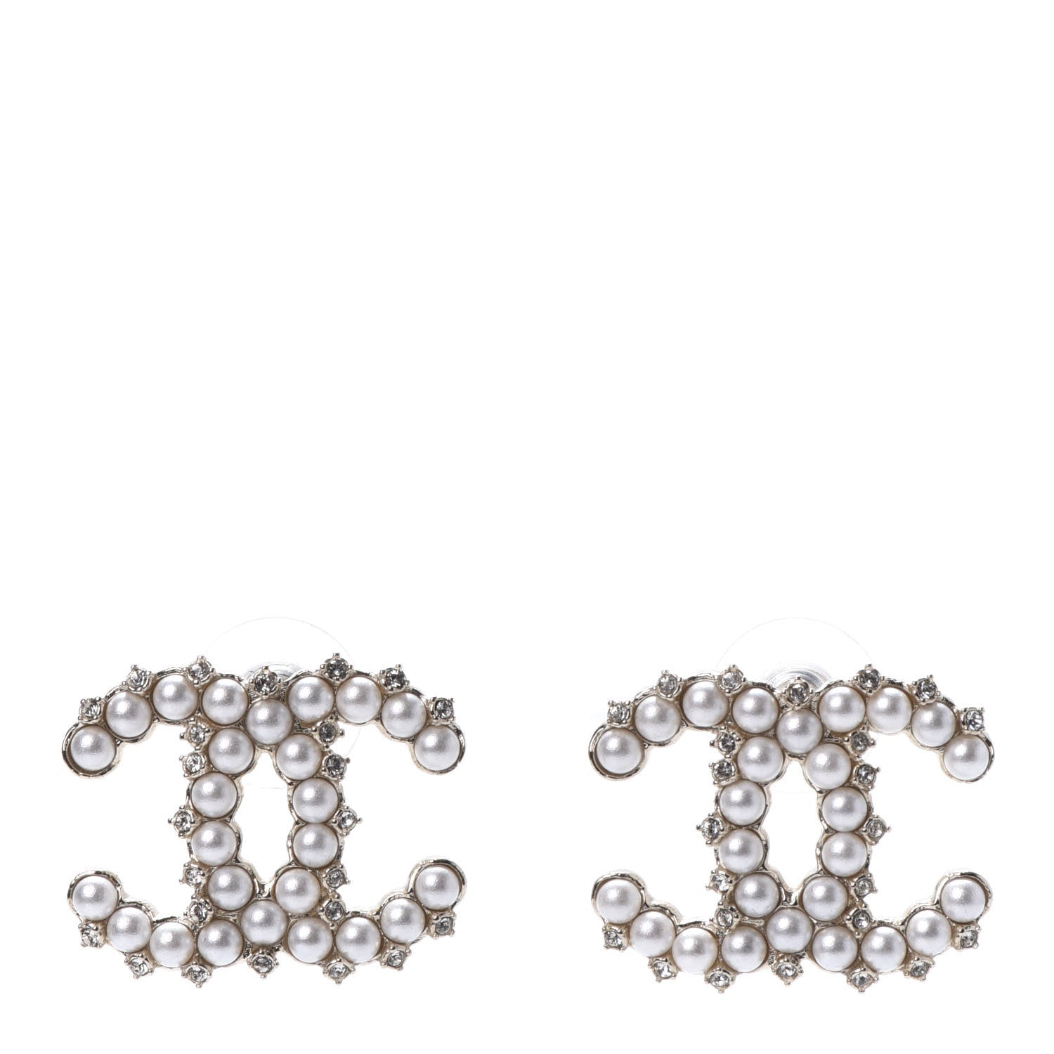 Chanel Pearl Crystal CC Earrings Gold 1 of 5