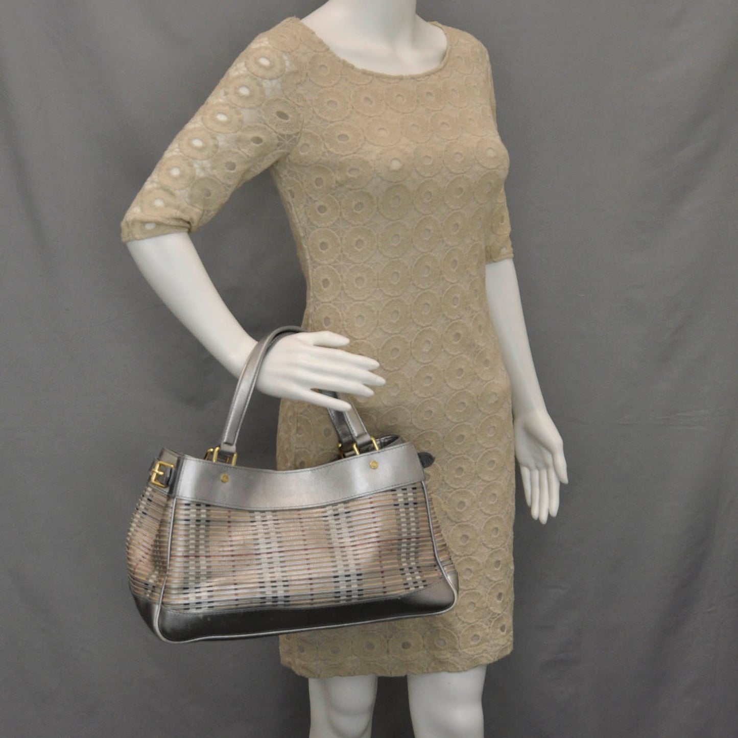 Haymarket Check Sliced Satchel Metallic