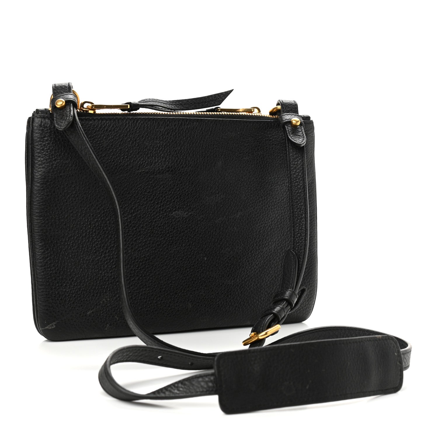 Prada Vitello Daino Double Zip Crossbody Bag Black 2 of 15