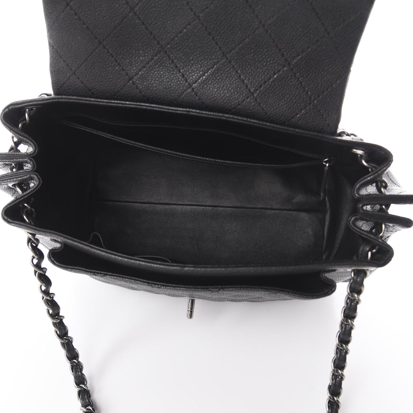 Caviar Quilted CC Accordion Shopping Bag Black