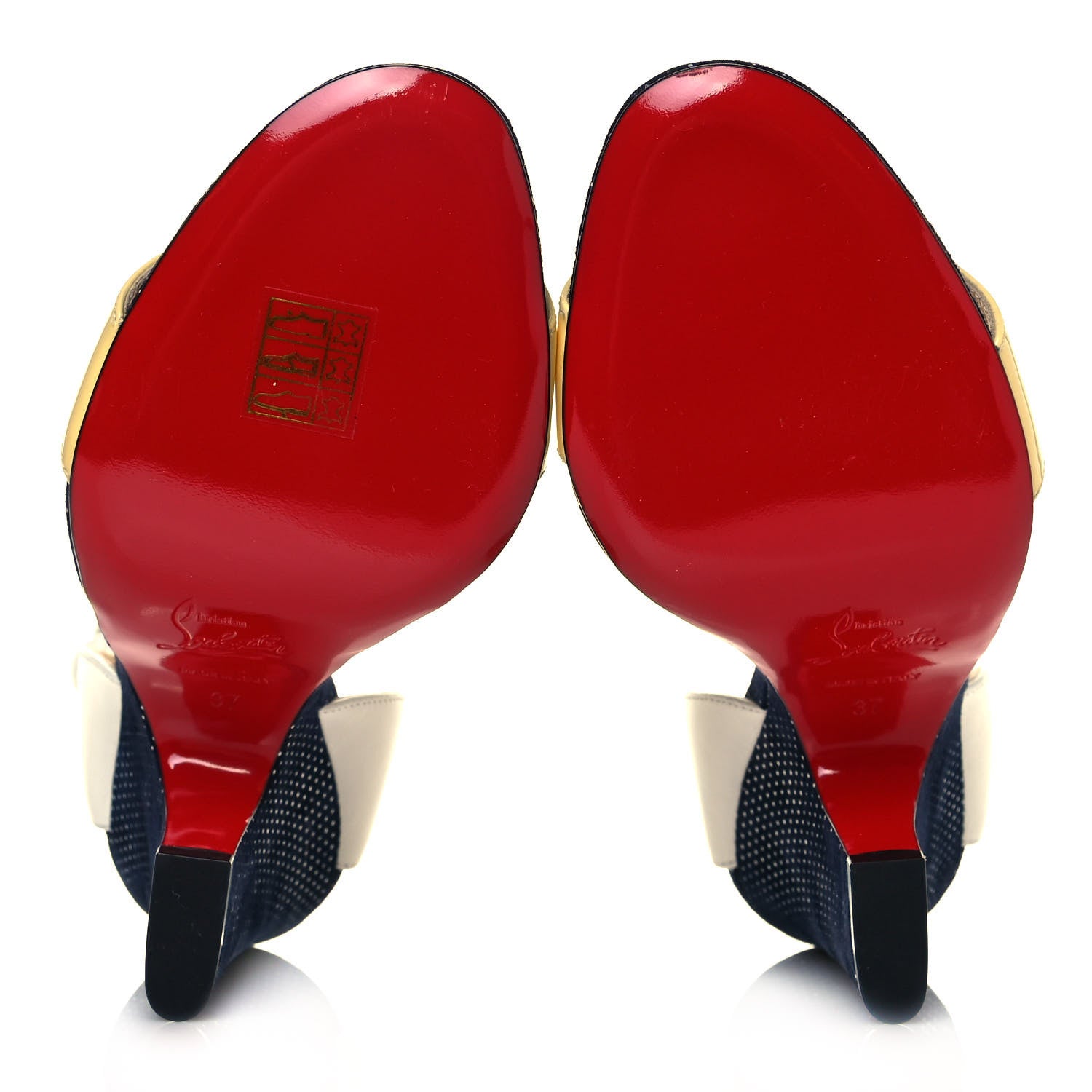 Christian Louboutin Suede Calfskin Patent Arletissima 100 Sandals 37 Blue White Yellow 5 of 10