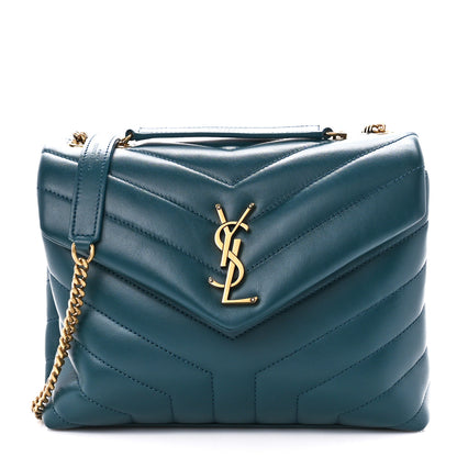 Saint Laurent Calfskin Y Quilted Monogram Small Loulou Chain Satchel Green 1 of 12