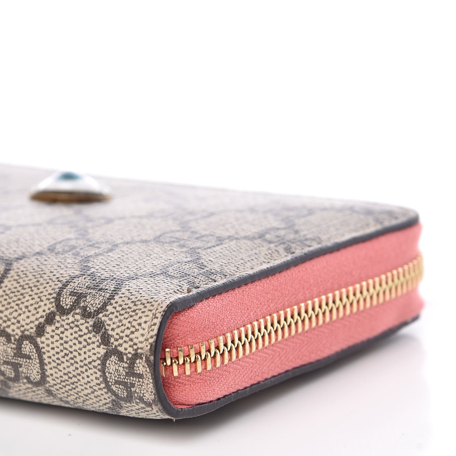 Gucci GG Supreme Monogram Embroidered Face Zip Around Wallet Pink 9 of 10