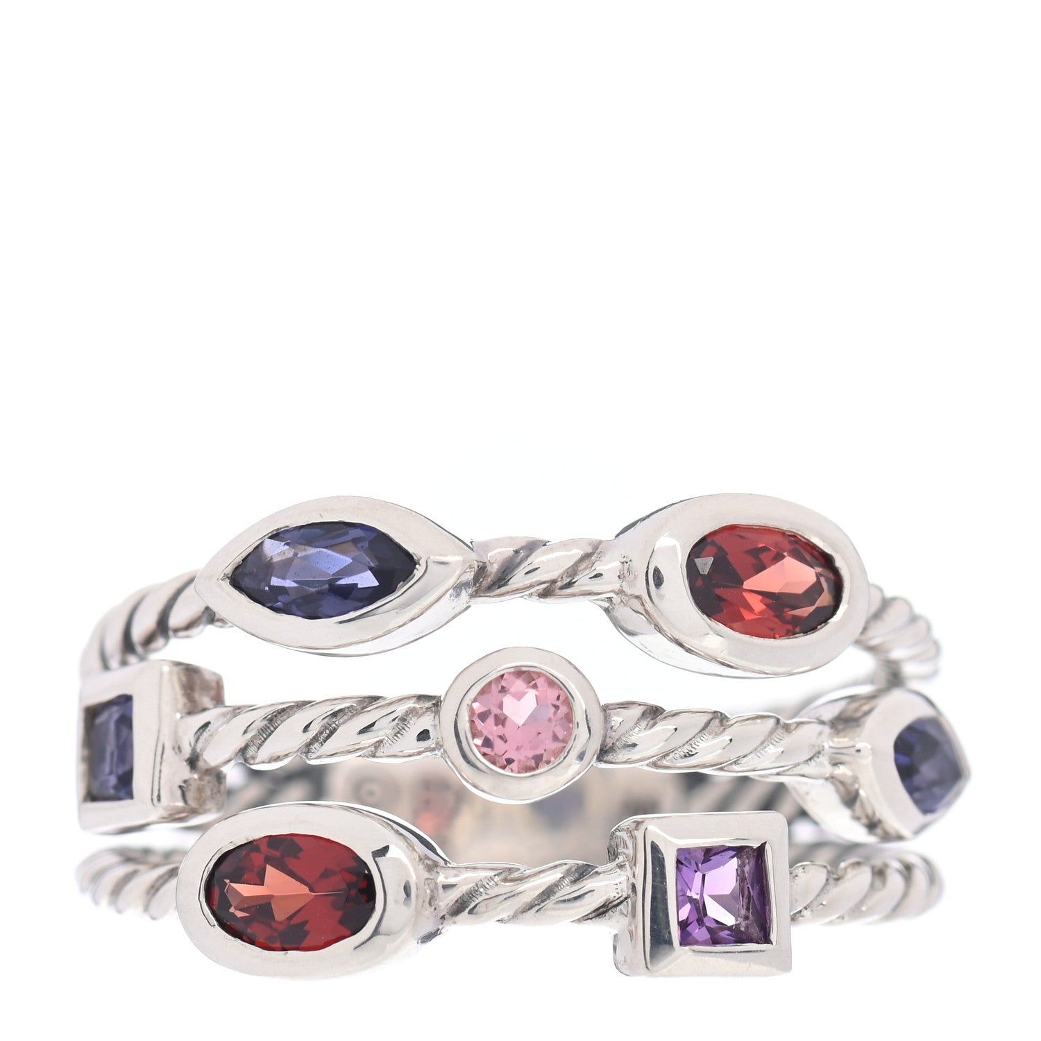 David Yurman Sterling Silver Iolite Garnet Tourmaline Amethyst Confetti 3 Row Ring 54 7 1 of 5