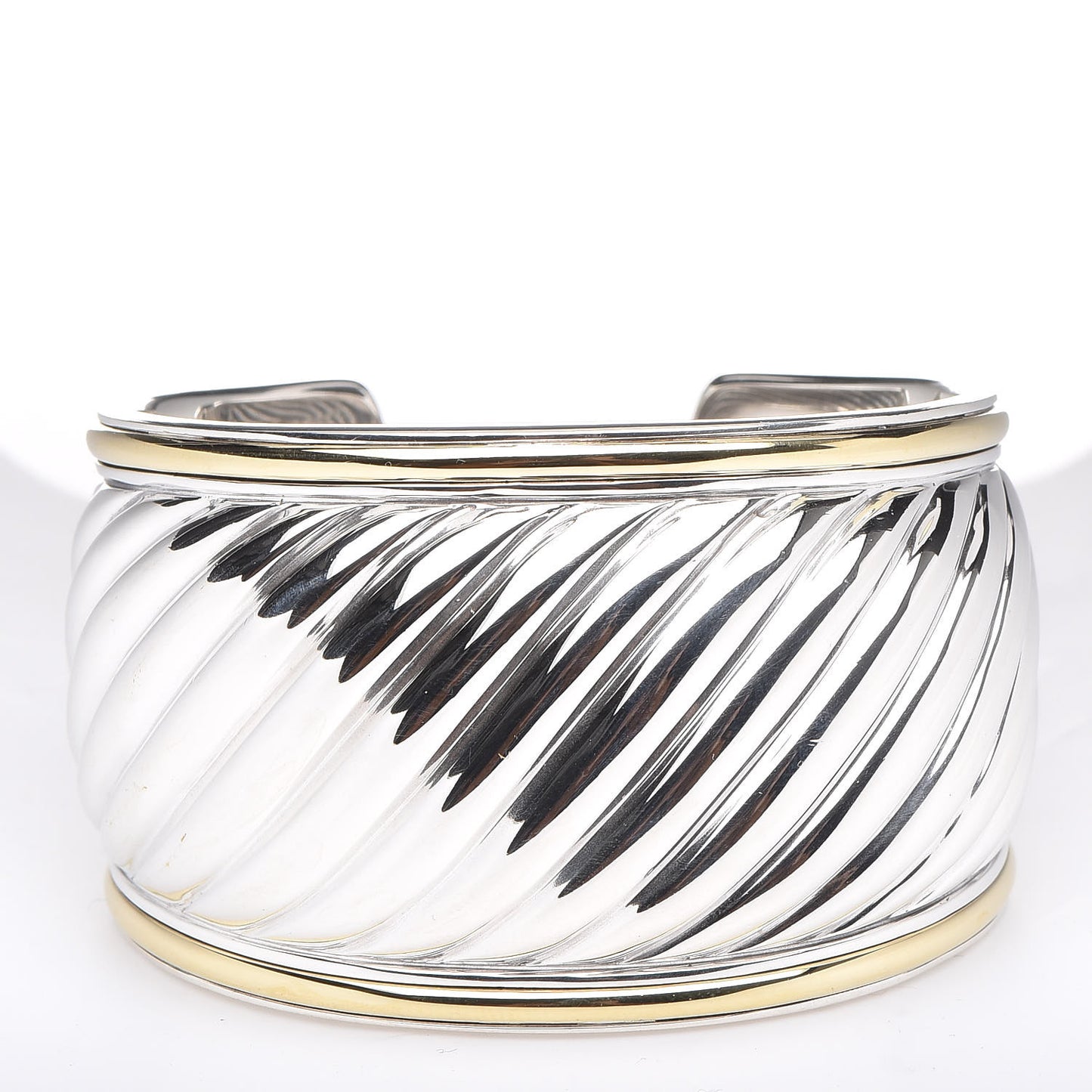 Sterling Silver 18K Yellow Gold 41mm Sculpted Cable Cuff Bracelet