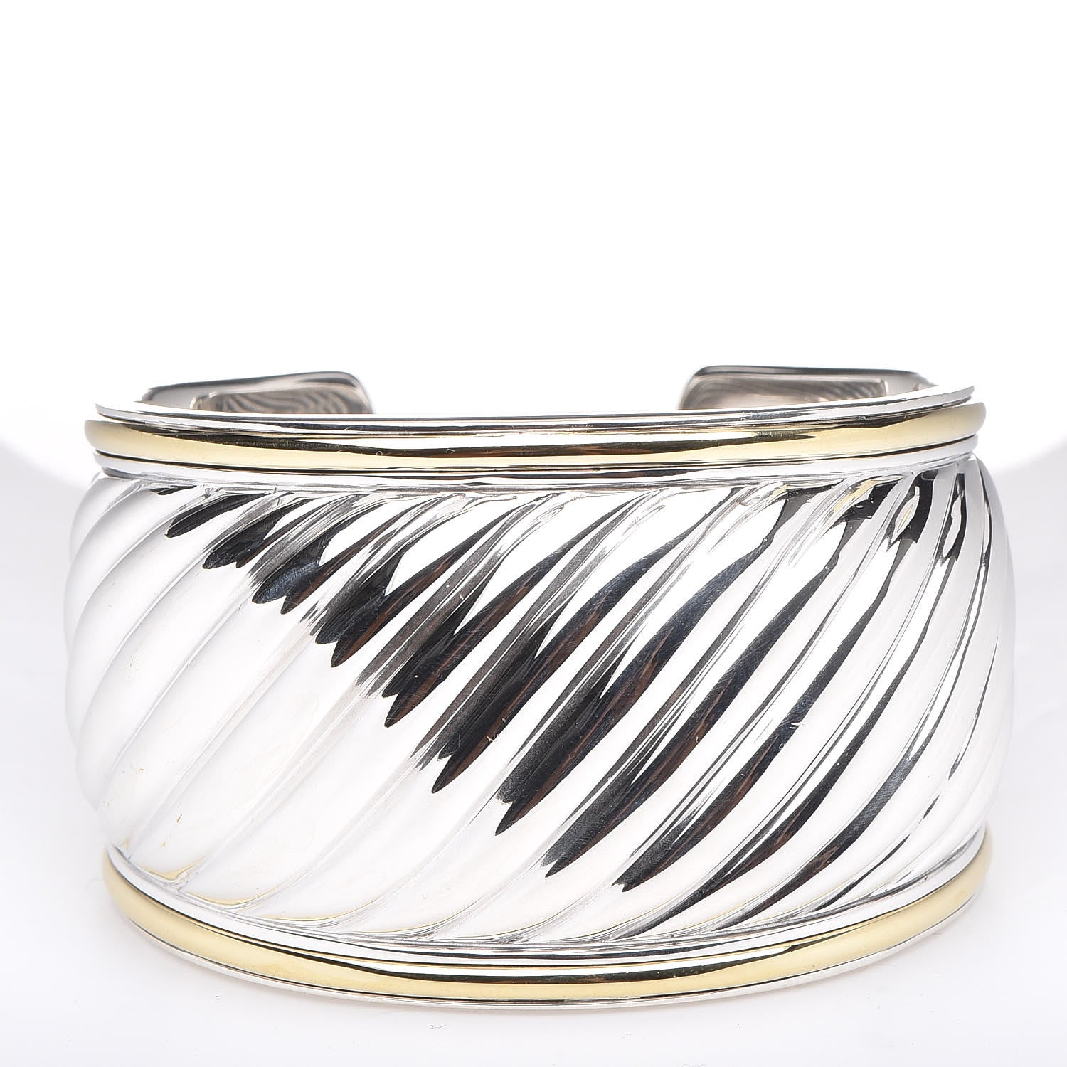 David Yurman Sterling Silver 18K Yellow Gold 41mm Sculpted Cable Cuff Bracelet 3 of 5