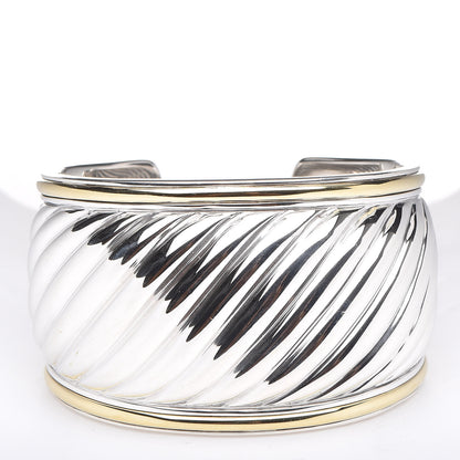 David Yurman Sterling Silver 18K Yellow Gold 41mm Sculpted Cable Cuff Bracelet 3 of 5