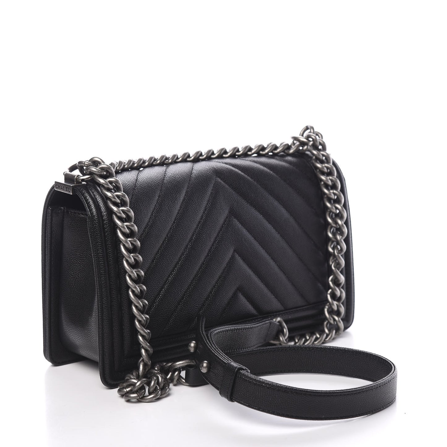 Caviar Chevron Quilted Medium Boy Flap Black